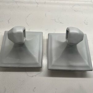 Pair of Vintage Light Gray Ceramic Squared Towel Bar Brackets